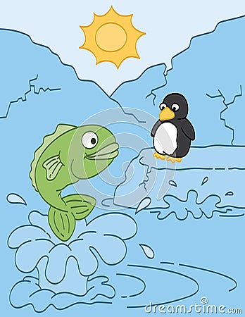 Fish and Penguin Friends Vector Illustration