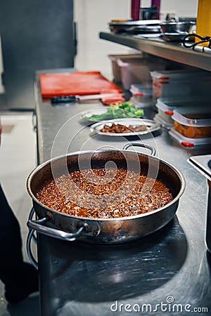 fish rice paella, food presentation Stock Photo