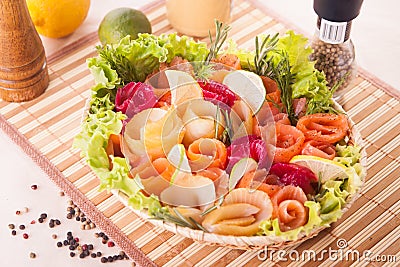 Fish salad - grilled salmon and vegetables Stock Photo