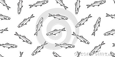 Fish salmon seamless pattern vector dolphin shark fin whale sea ocean tile background repeat wallpaper Stock Photo