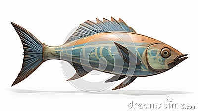 Colorful Metal Fish Statue On White Background - Native American Inspired Art Stock Photo