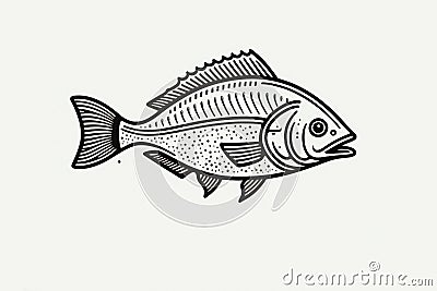 Fish or seafood line art for food apps and website, animals, marine life Cartoon Illustration