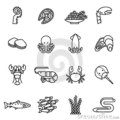 Fish and seafood line icons set. Thin Line Style stock vector. Vector Illustration