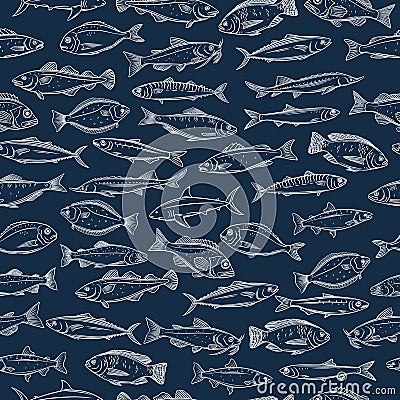 Fish and seafood seamless pattern Vector Illustration