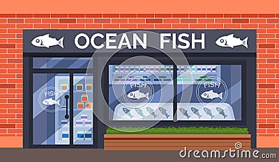 Fish and Seafood shop building store facade Vector Illustration