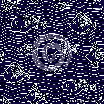 Fish seamless pattern. Sea life pattern with colorful fishes. Vector Illustration