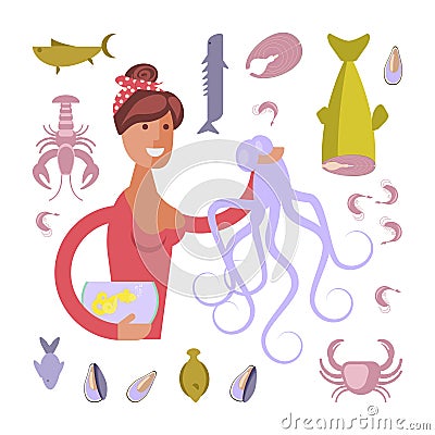 Fish seller character Vector Illustration