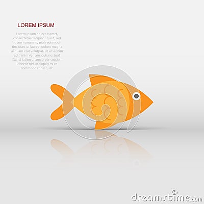 Fish sign icon in flat style. Goldfish vector illustration on white isolated background. Seafood business concept Vector Illustration