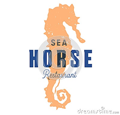 Fish silhouettede sign, sea horse vector emblem, seafood restaurant label, food market menu badge Vector Illustration