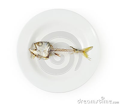 Fish skeleton on plate Stock Photo