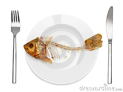 Fish skeleton on the plate Stock Photo