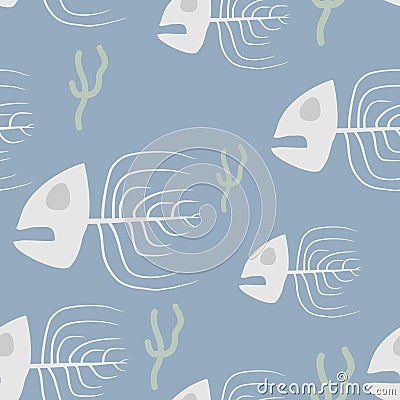 Fish skeleton seamless pattern. Vector background sad, doomed fi Vector Illustration