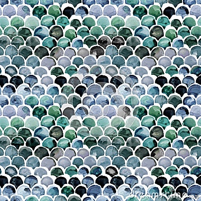 Fish skin seamless pattern. Magic mermaid scale watercolor background. Stock Photo