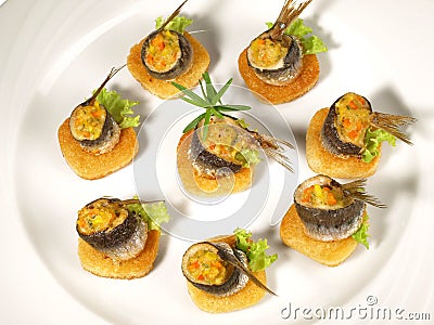 Fish Snack - Pilchard on Toast Stock Photo