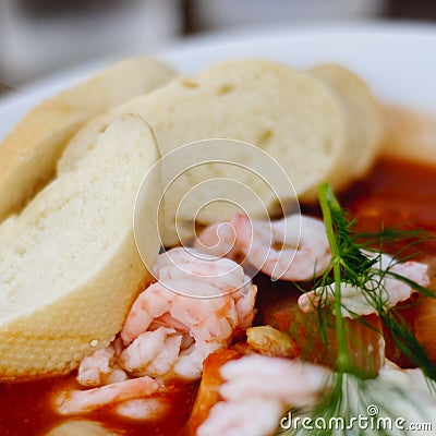 Fish soup with aioli sauce Stock Photo