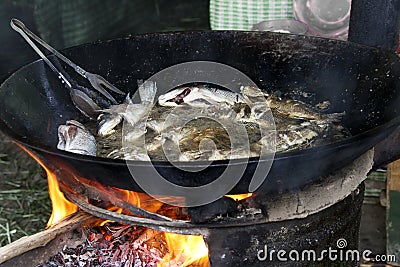 The fish-soup in caldron Stock Photo