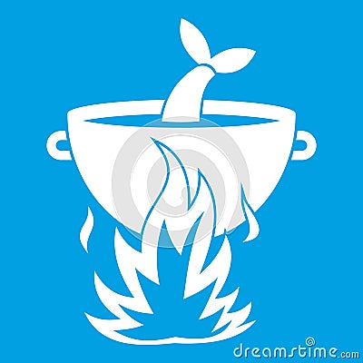 Fish soup on a fire icon white Vector Illustration