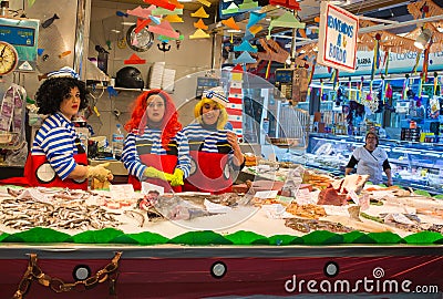 Fish stand at Santa Caterina market during carnival Editorial Stock Photo