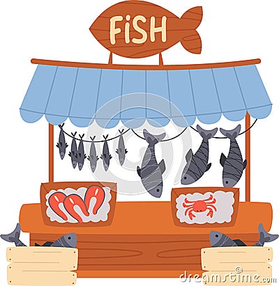 Fish Street Food Counter Vector Illustration