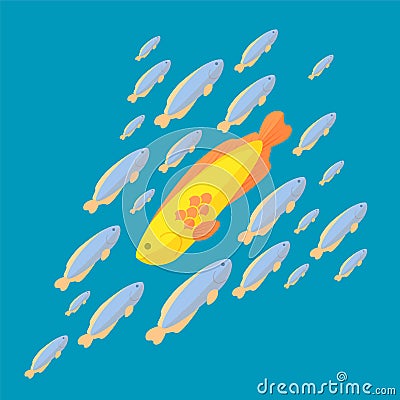 The fish is swimming against the common current of other fishes Vector Illustration
