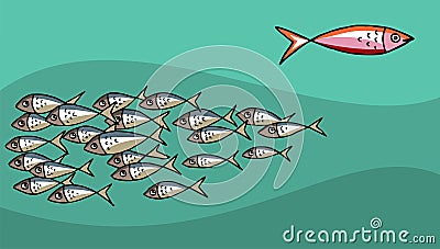 Fish swimming against the tide Vector Illustration