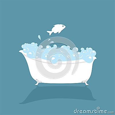 Fish swimming in bathtub Vector Illustration