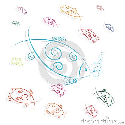 Fish swimming and blowing bubbles Vector Illustration