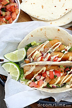 Fish Tacos with Lime Stock Photo