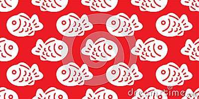 fish Taiyaki Seamless pattern japanese food bakery snack doodle cartoon vector tuna shark salmon dolphin icon ocean sea Vector Illustration