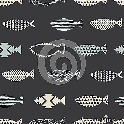 Fish trendy seamless pattern. Vector Illustration