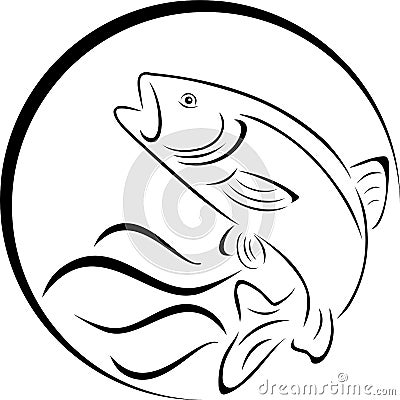 Fish, trout and waves, fish and fishing label Stock Photo