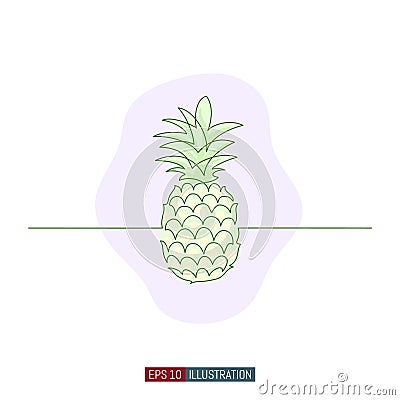 Continuous line drawing of pineapple. Vector illustration. Vector Illustration