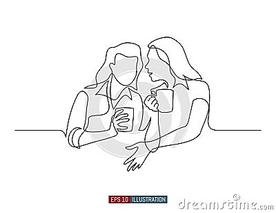 Continuous line drawing of gossip girls with cups. Vector illustration. Vector Illustration