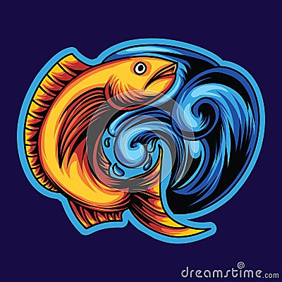 Fish Wave Ocean Vector Graphic illustration Emblem Symbol and Icon Vector Illustration