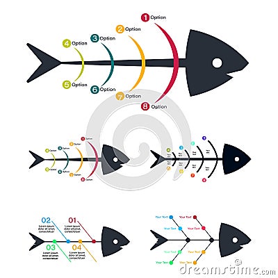 Fishbone infographic design collection with colorful text slot. Infographic design on white background, Stylish Infographic Vector Illustration