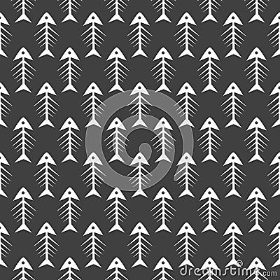 Fishbone monochrome seamless vector pattern. Vector Illustration