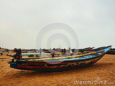 Fisher boats at chandrabhaga beach puri orissa india Stock Photo