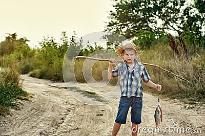 The Fisher boy going fishing Stock Photo