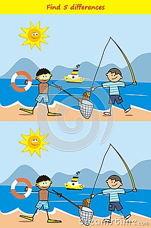 Fisher and diver, find 5 differences, board game for children, vector icon Vector Illustration