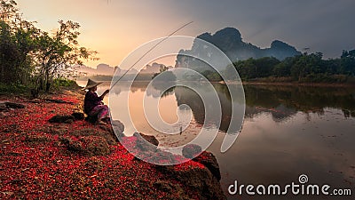 Fisher in Krabi, Thailand Editorial Stock Photo