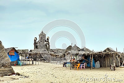 Fishermen huts in Dhanushkodi Editorial Stock Photo