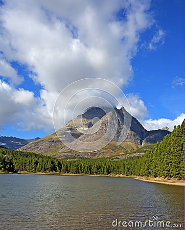 Fishercap Lake in Many Glacier Stock Photo