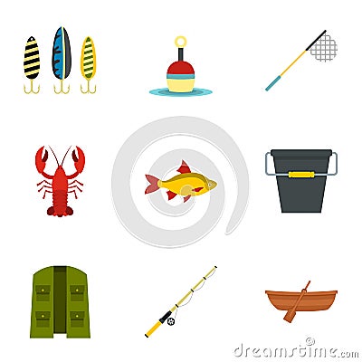 Fisheries icons set, flat style Vector Illustration