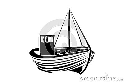 Fisherman boat logo design Vector Illustration