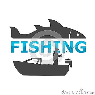 Fisherman in a boat sign, Fishing logo Vector Illustration