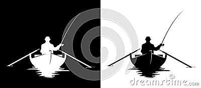 Fisherman in boat silhouette Vector Illustration