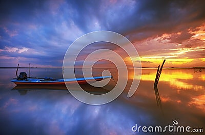 Fisherman boat sunrise Stock Photo