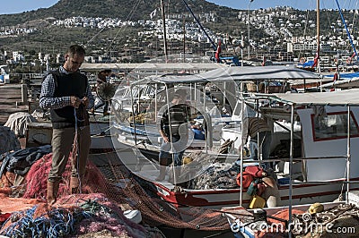 Fisherman in Bodrum, Turkey Editorial Stock Photo