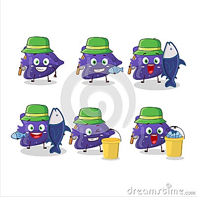 A fisherman fish purple gummy candy cartoon picture catch a big fish Vector Illustration