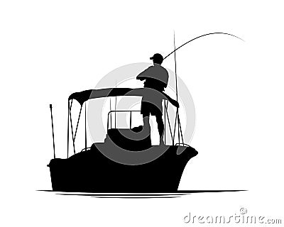 Fisherman in boat silhouette Vector Illustration